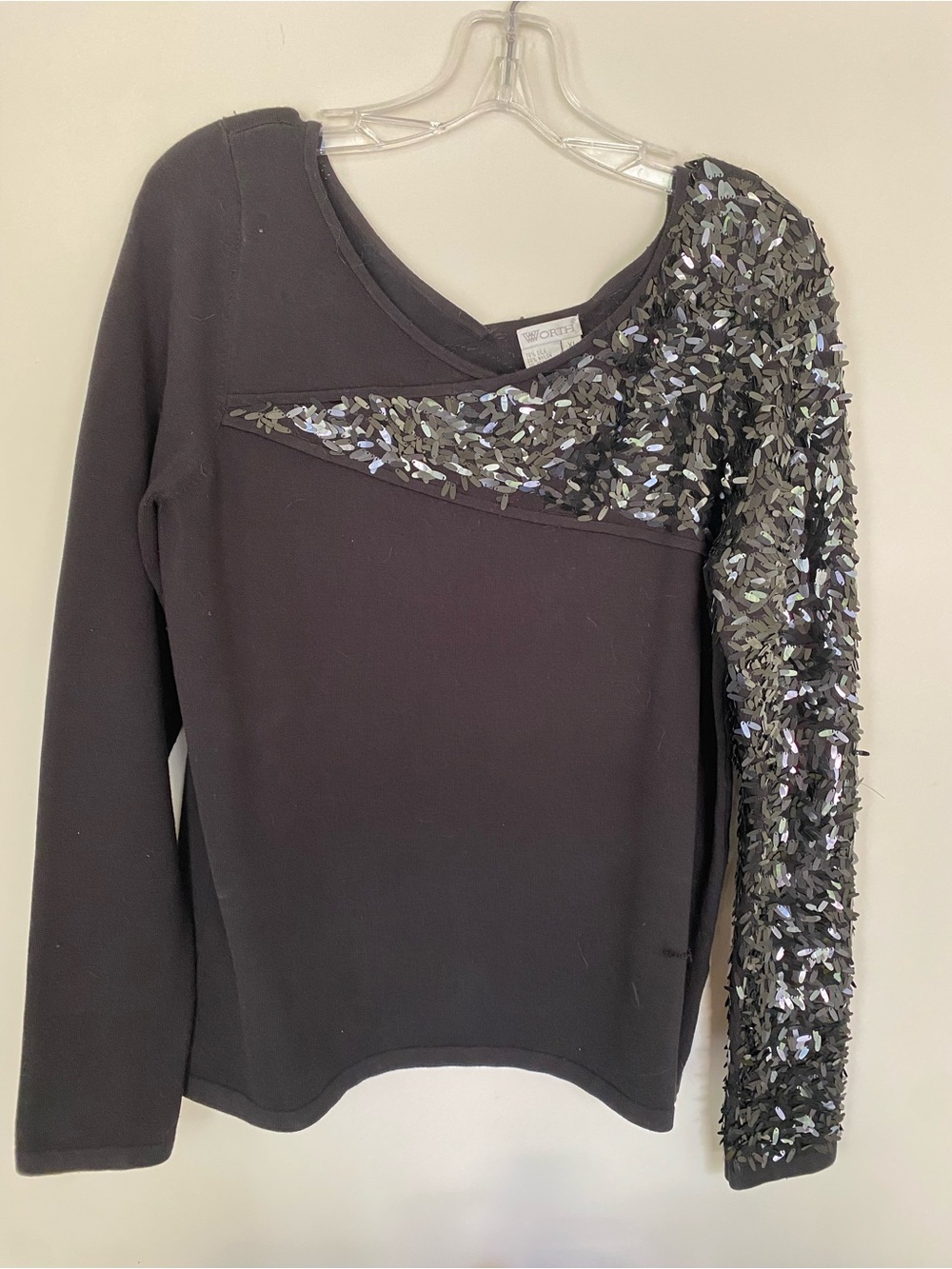 Worth Black Sequin-Accent Long Sleeve Blouse
